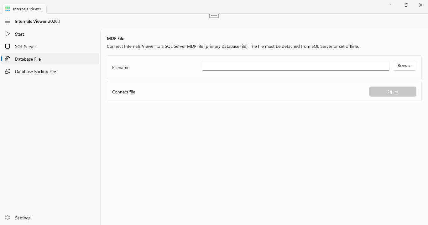 Connect to a database file