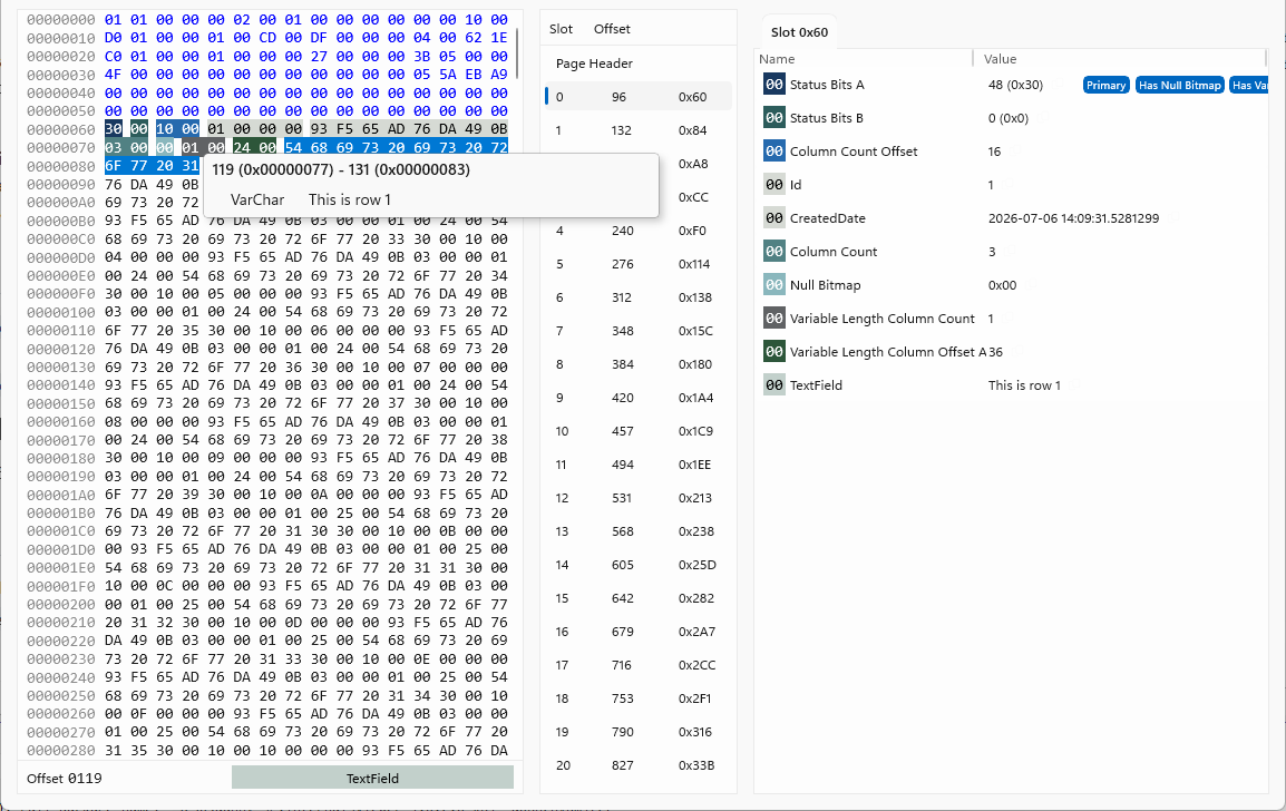 Page Viewer with slot selected