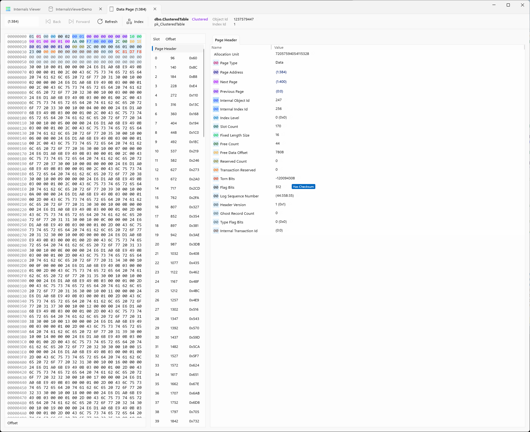 Page Viewer with the Page Header selected